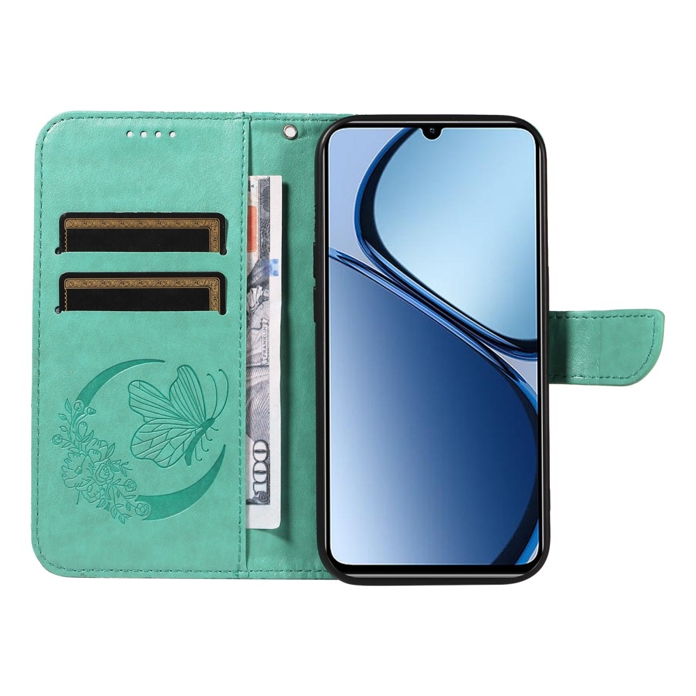 Virágos pillangó könyvtáska a Realme C61/C63 készülékhez - teáskék színű