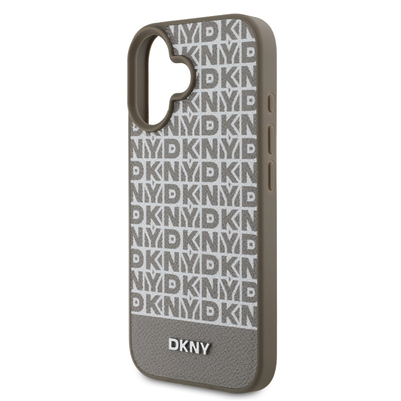 DKNY PU bőr Ismétlődő mintás alsó csík MagSafe hátlap iPhone 16-hoz Barna barna