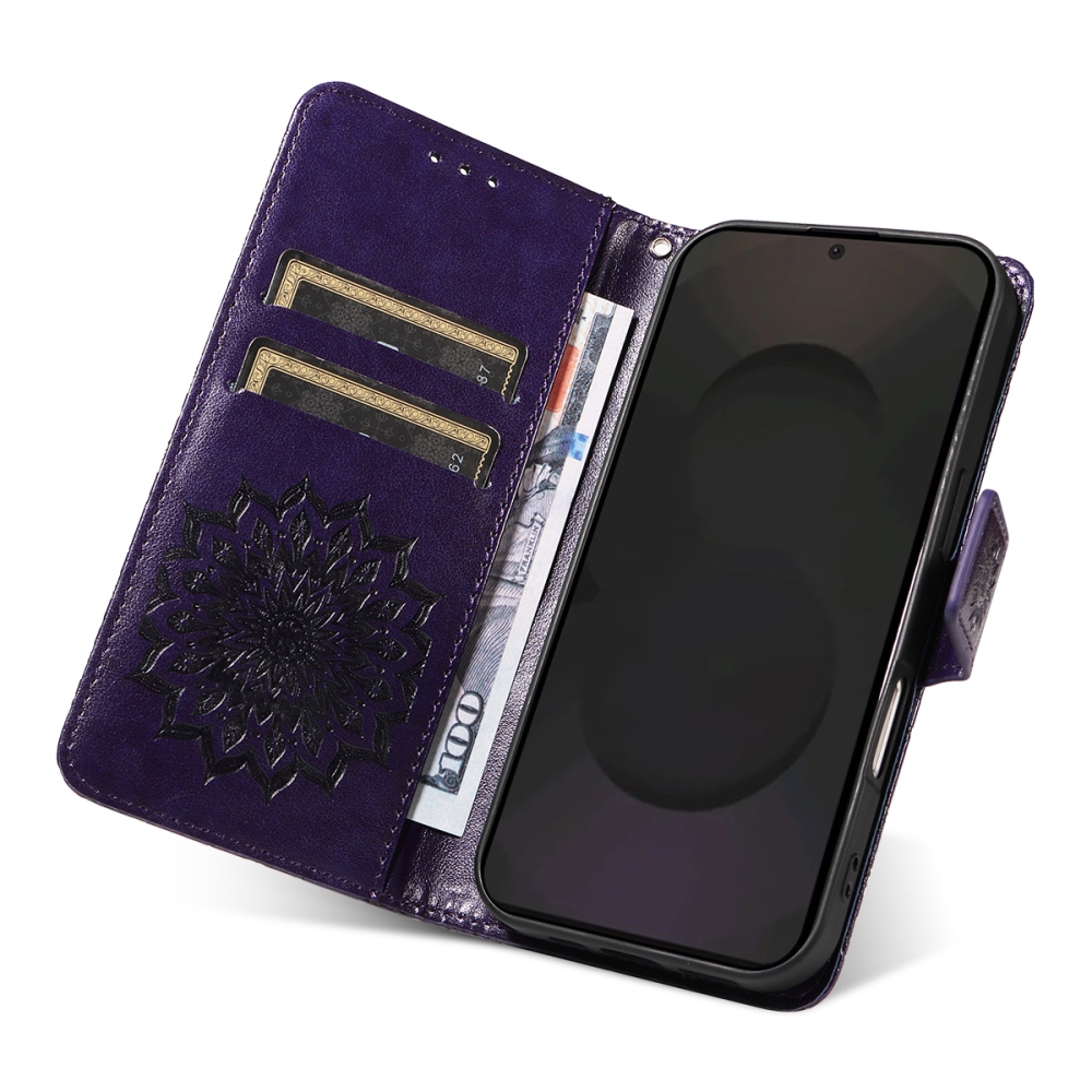 Napraforgó könyv tok Samsung Galaxy S25 FE készülékhez - lila
