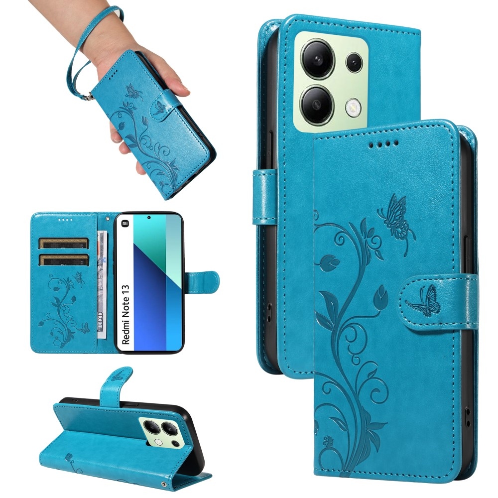 Virágos könyv tok Xiaomi Redmi Note 13-hoz - kék
