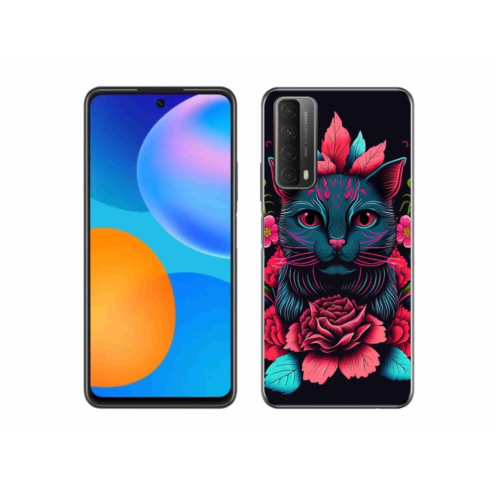Zselés borító mmCase a Huawei P Smart (2021) - virágok és macska