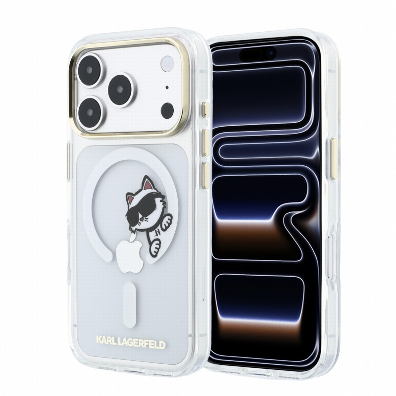 Karl Lagerfeld IML Choupette Peekaboo Magsafe hátsó tok iPhone 18 Pro Max-hoz, átlátszó