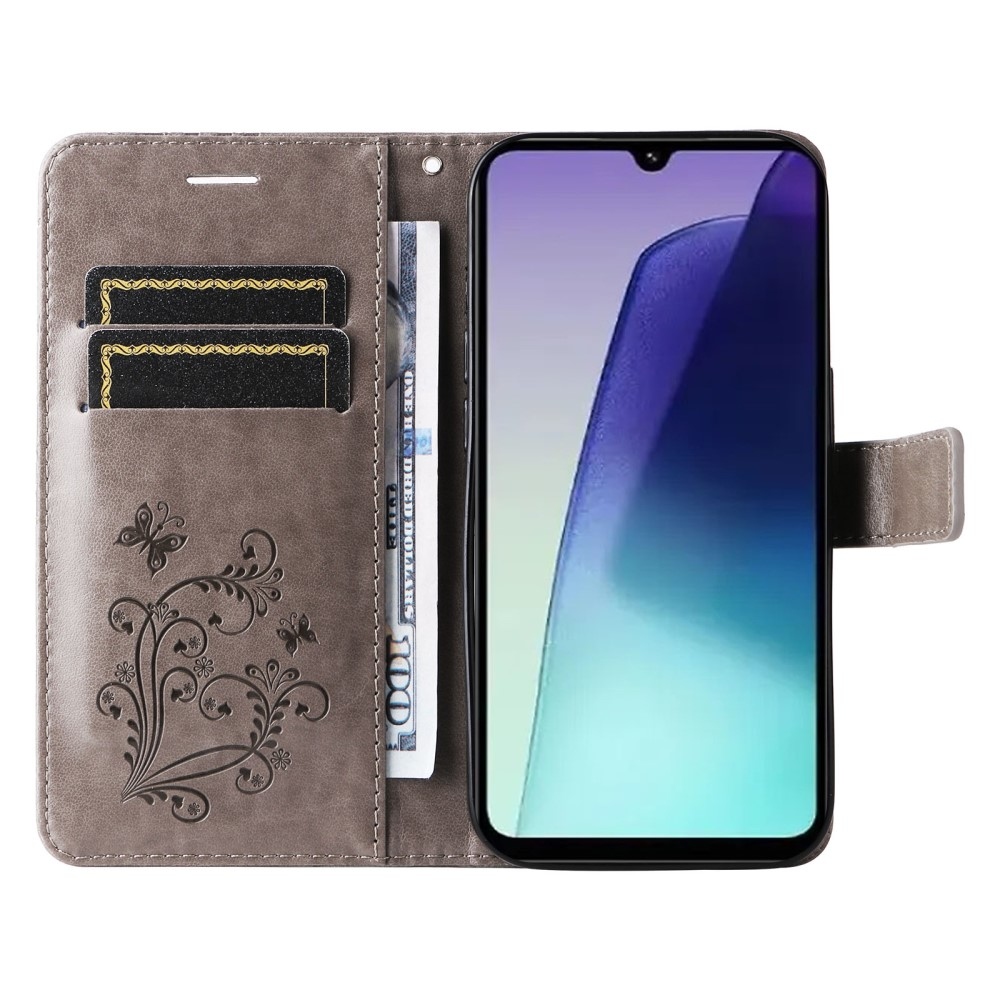 Nagy pillangó könyv tok Xiaomi Redmi 14C/Poco C75 - szürke