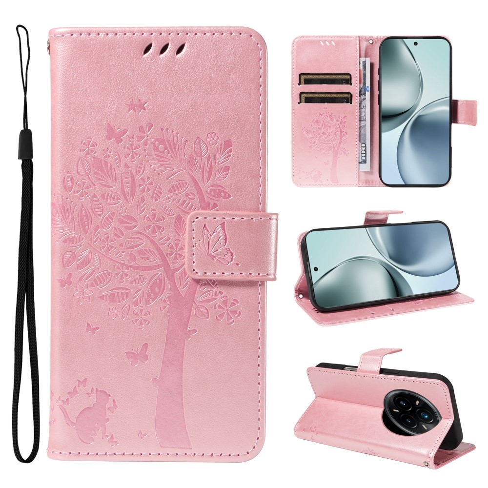 Fák könyvtáska a Realme 14 Pro+ 5G számára - rózsaarany színben