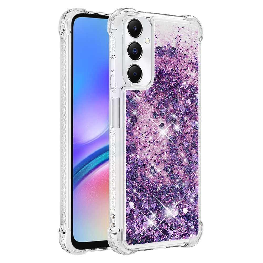 Glitter zselés homokóra tok Samsung Galaxy A05s készülékhez - sötétlila/szív