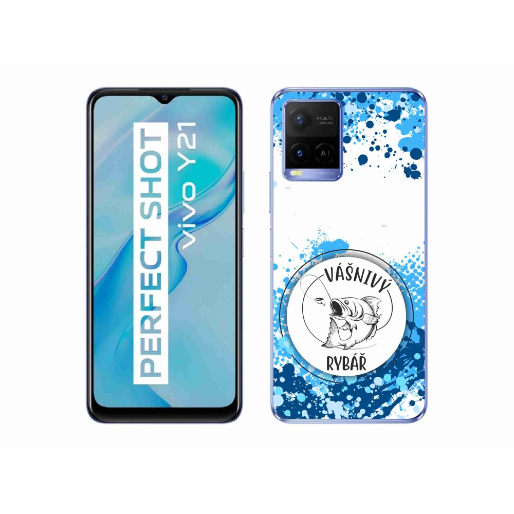 Gél borító mmCase a Vivo Y21/Y21s/Y33s készülékhez - szenvedélyes halász fehér háttérrel