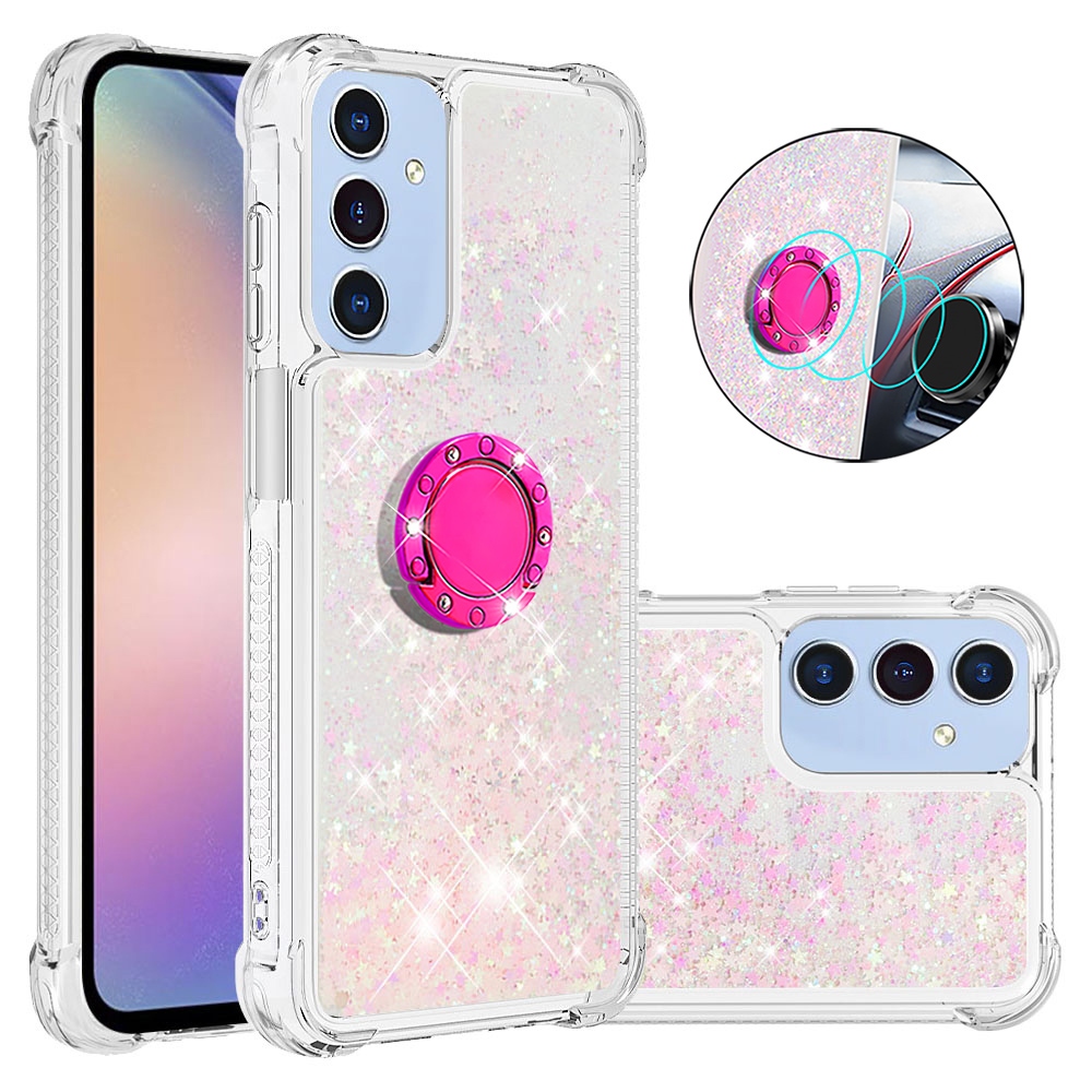 Glitt homokóra zselés tok ujjgyűrűvel Samsung Galaxy A17 4G/5G-hez - rózsaszín/csillagok