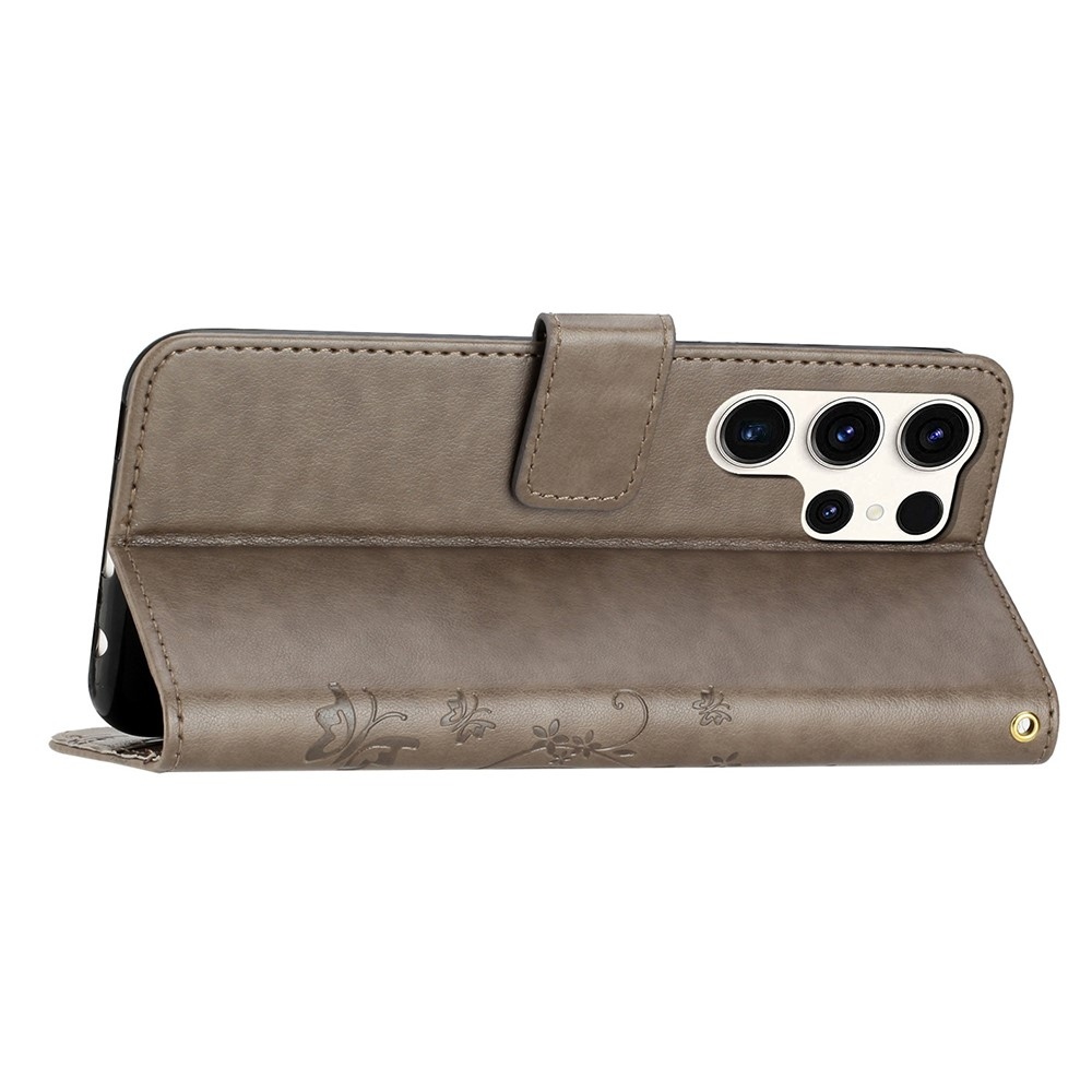 Virágok könyv tok Samsung Galaxy S25 Ultra készülékhez - szürke