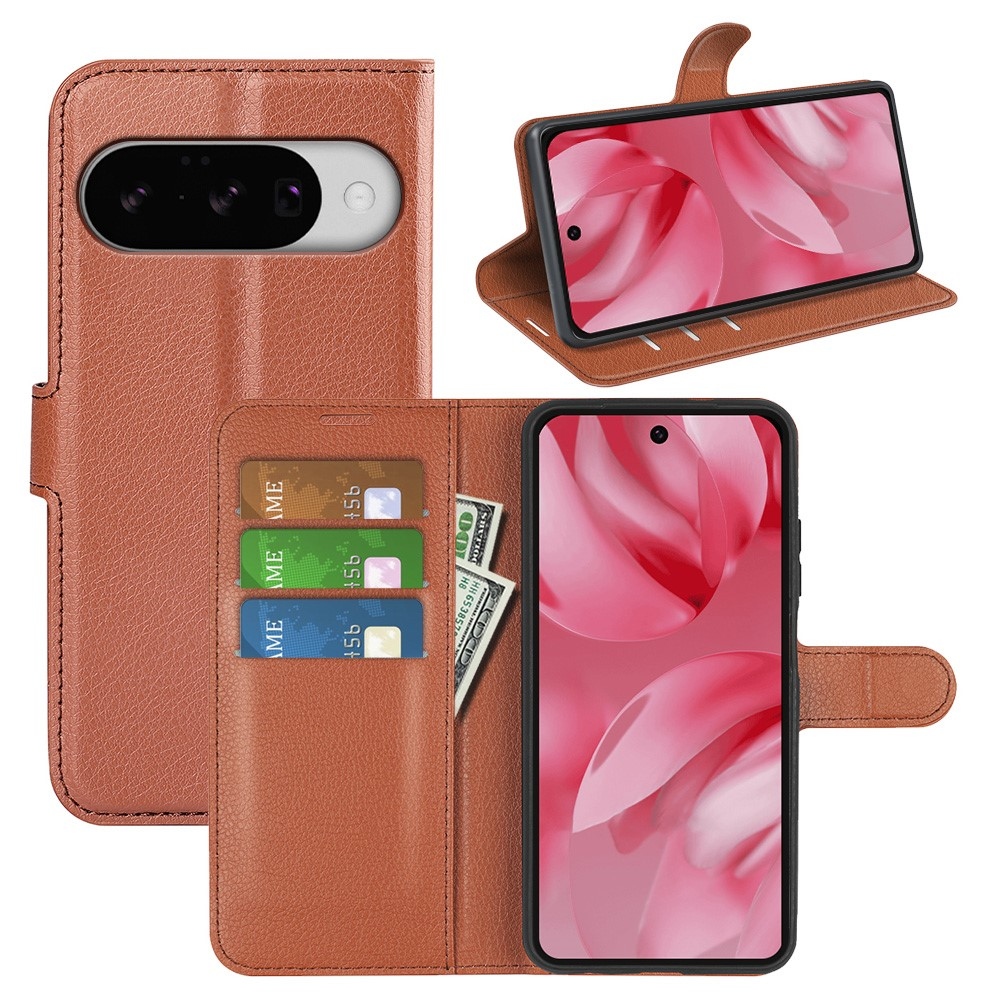 Litchi könyvtáska Google Pixel 10 - barna