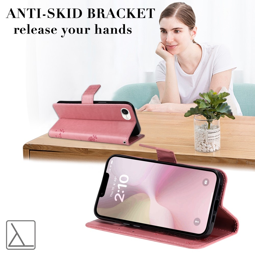 Fák könyvtáska iPhone 16e készülékhez - rózsaszín