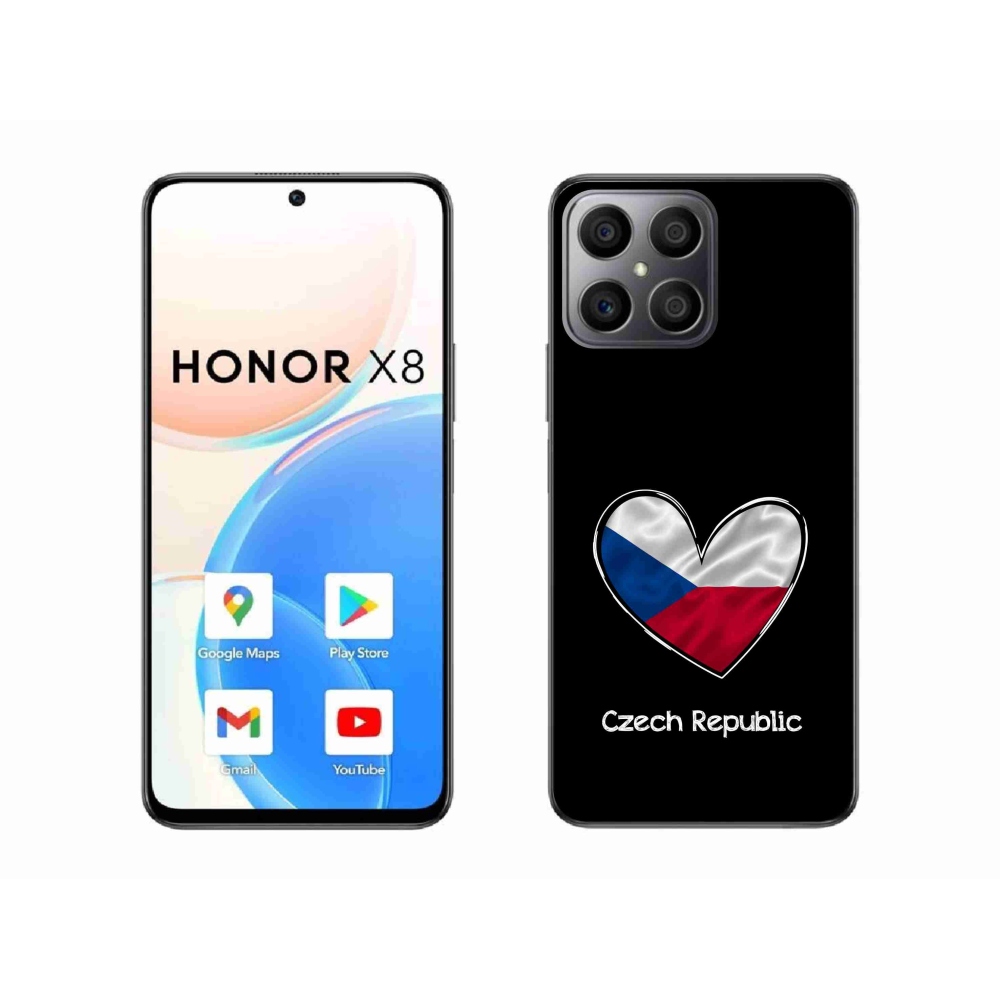 Gél borítás mmCase a Honor X8 4G készülékhez - zászló szív fekete háttérrel