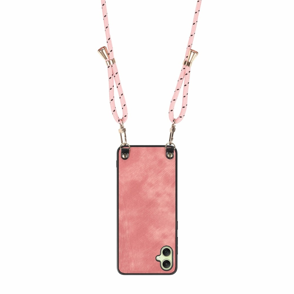 Retro zselés tok zsinórral és műbőrrel Samsung Galaxy A06 4G készülékhez - rózsaszínű
