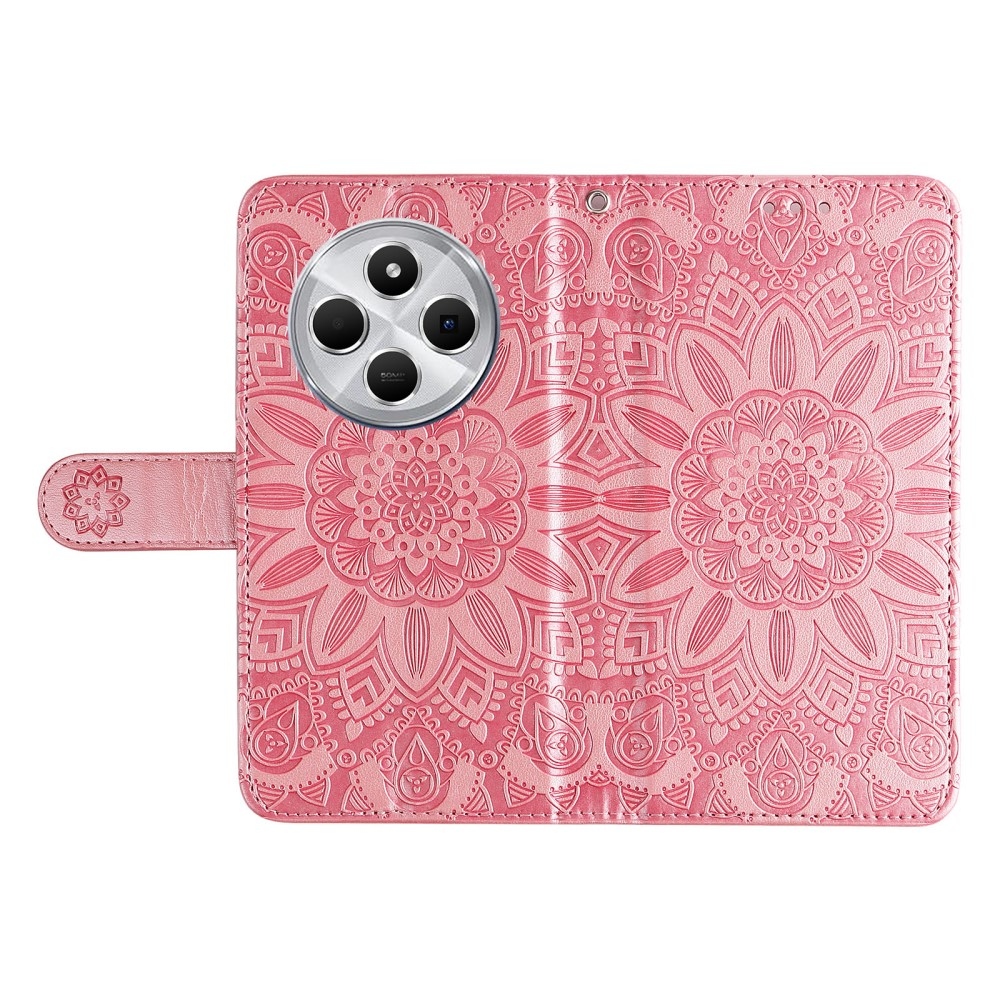 Napraforgó könyv tok a Xiaomi Redmi 14C/Poco C75-hez - rózsaszínű