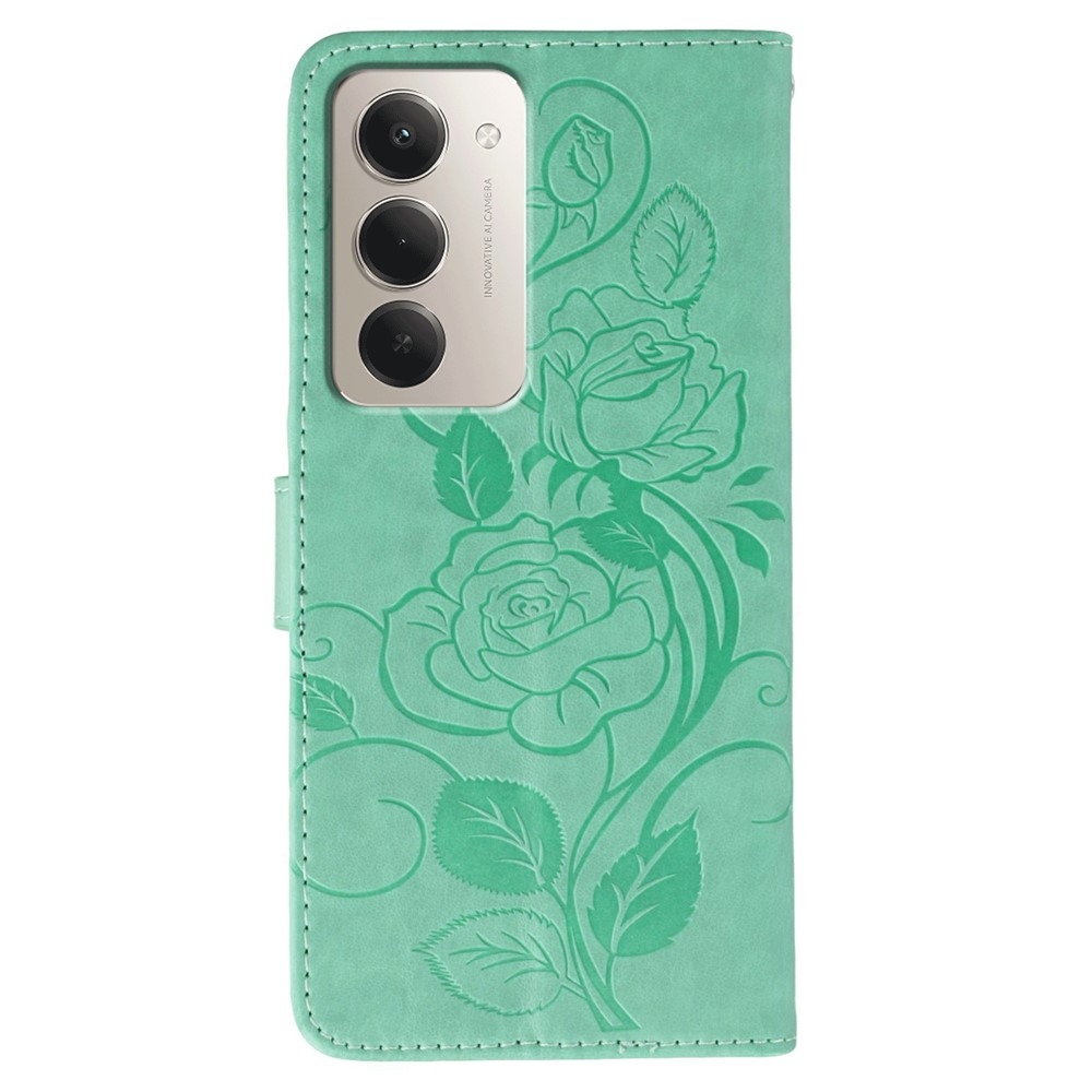 Rózsák könyv tok Xiaomi Redmi 15 5G - teal - teal - rózsaszínű