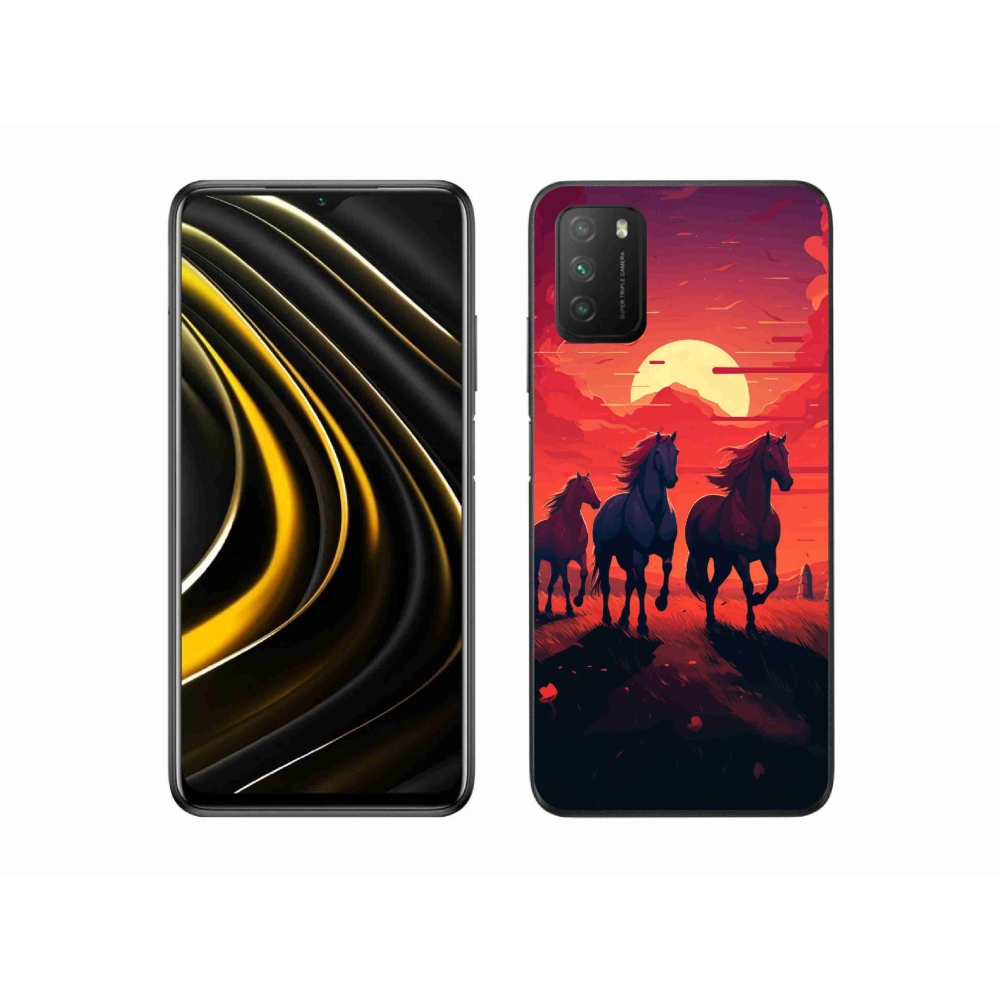 Gél borítás mmCase a Xiaomi Poco M3-hoz - lovak és naplemente