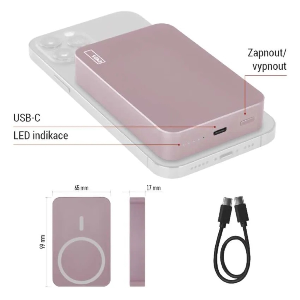 Powerbank EMOS WI 1046, 10 000 mAh, 20 W+Vezeték nélküli - lazac