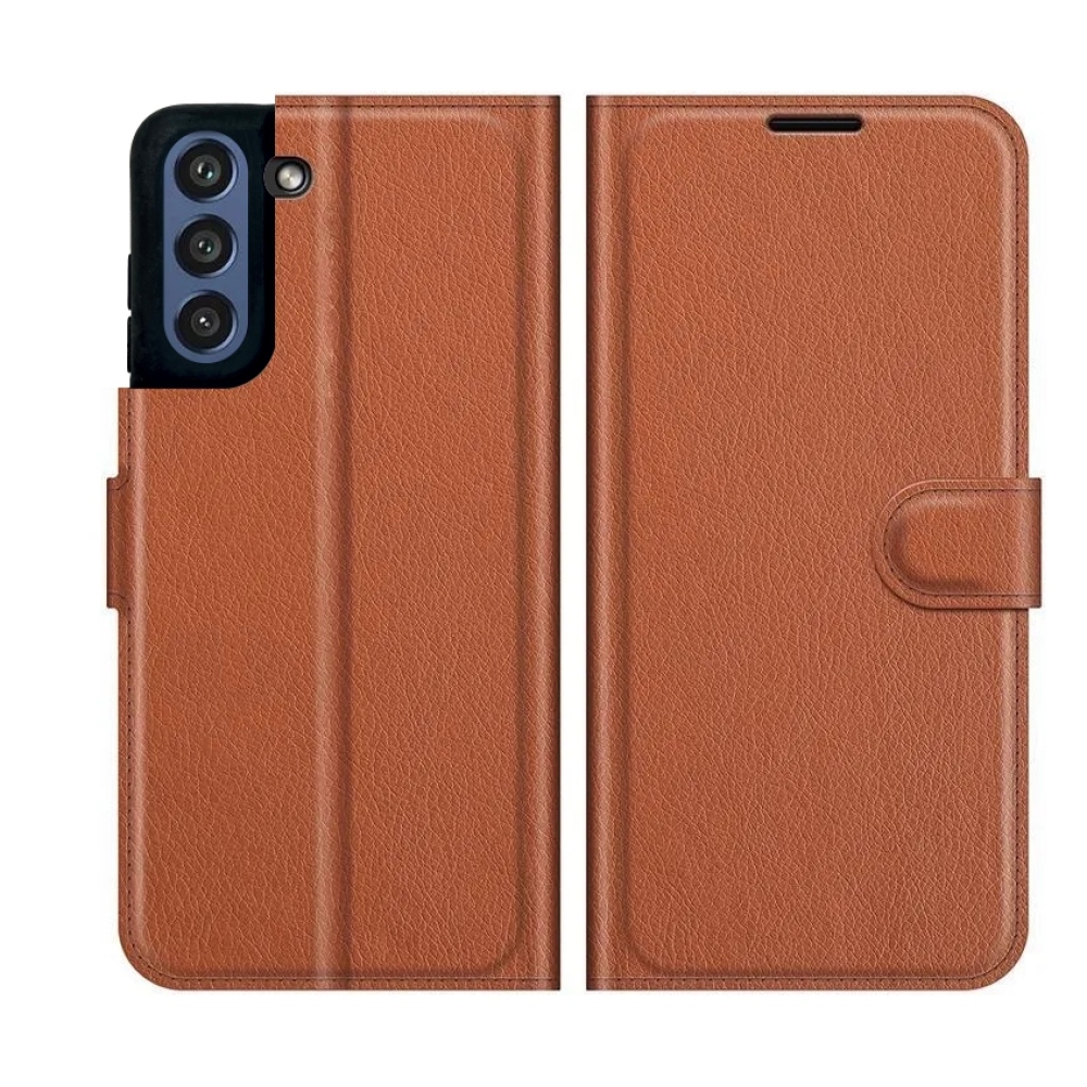 Litchi PU bőr pénztárca tok Samsung Galaxy S21 FE 5G számára - barna