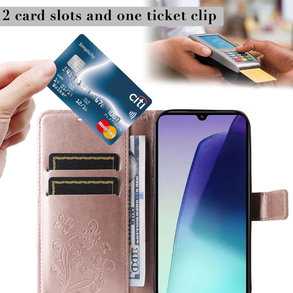 Nagy pillangó könyv tok Xiaomi Redmi 14C/Poco C75-hez - rózsaarany