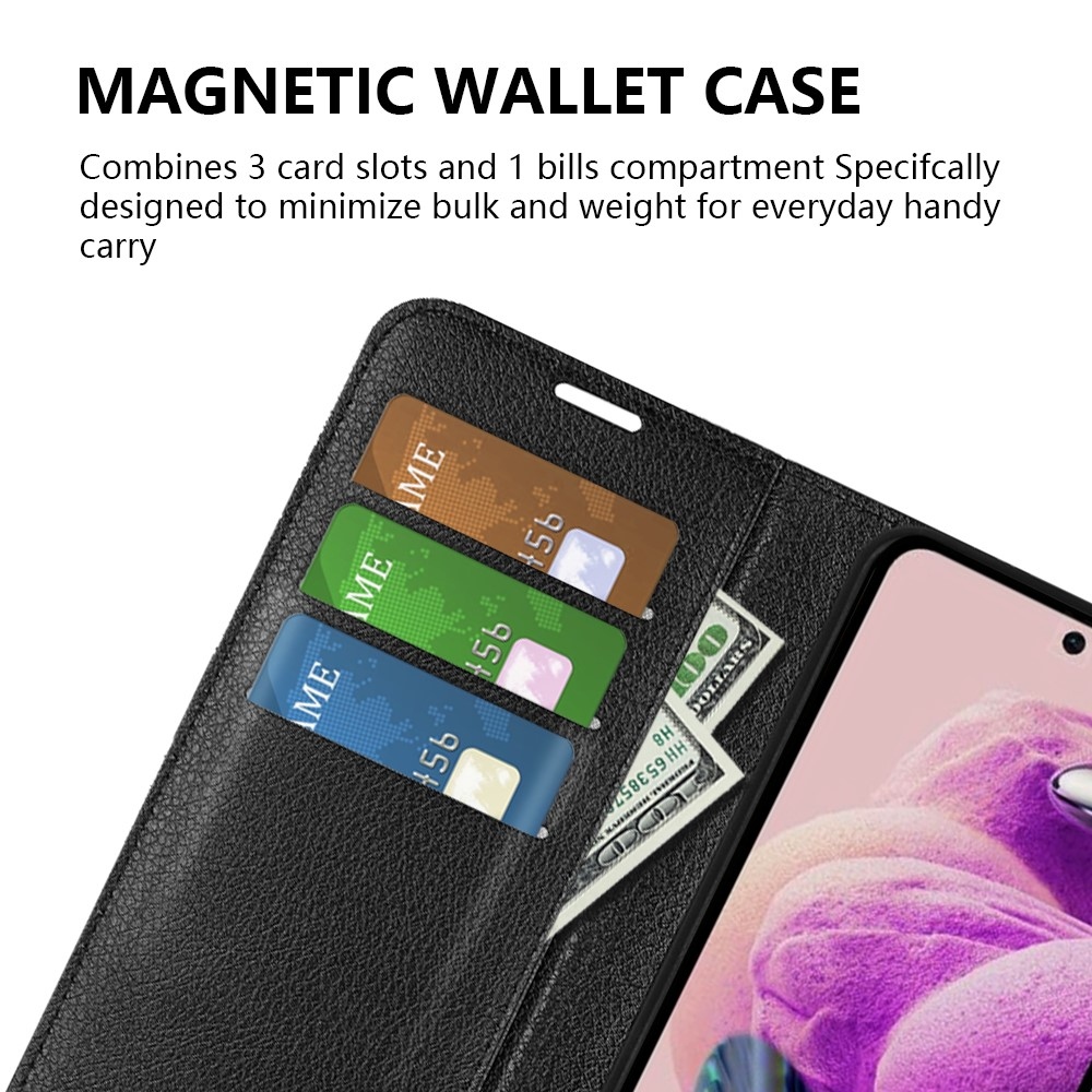 Litchi könyv tok Xiaomi Redmi Note 12S-hez - fekete