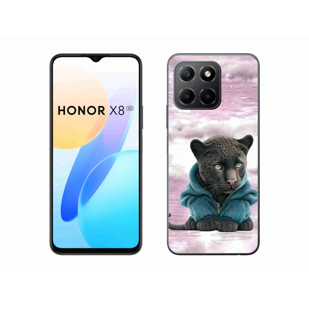 Zselés borítás mmCase a Honor X8 5G készülékhez - fekete párduc pulóverben