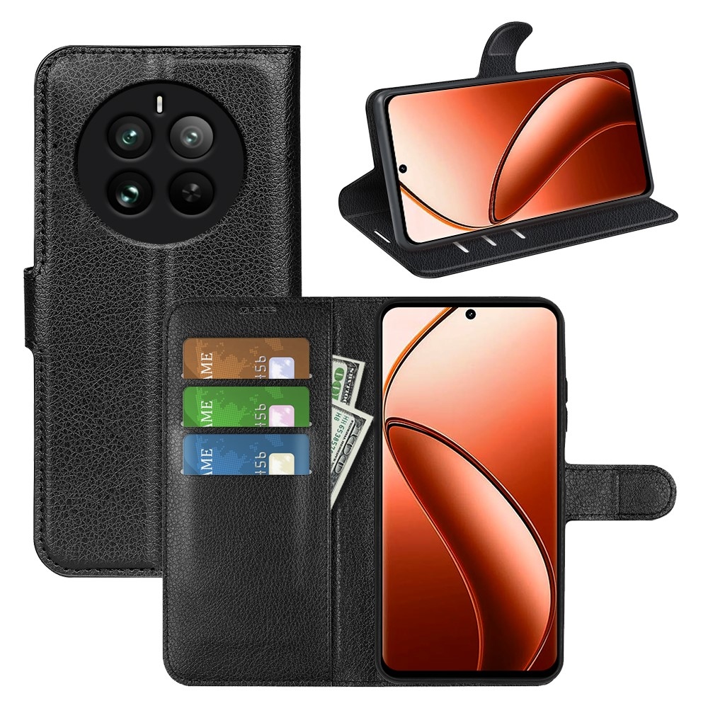 Litchi könyvtáska a Realme 12 Pro 5G/12 Pro+ 5G modellhez - fekete