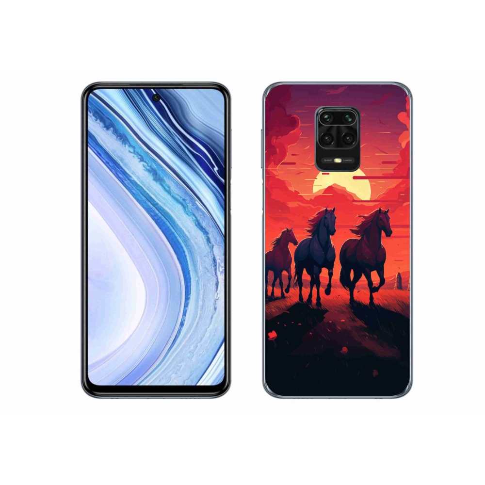 Gél borítás mmCase a Xiaomi Redmi Note 9 Pro számára - lovak és naplemente