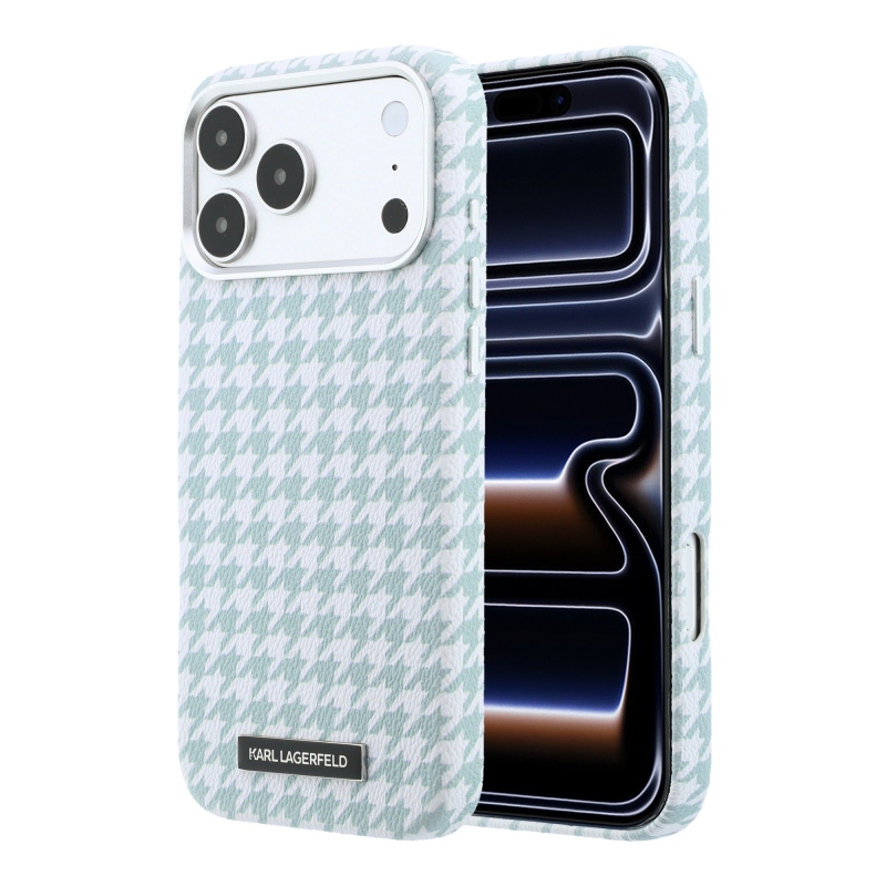 Karl Lagerfeld PU Houndstooth gyantalemez MagSafe hátlapi borító iPhone 17 Pro Max-hoz kék