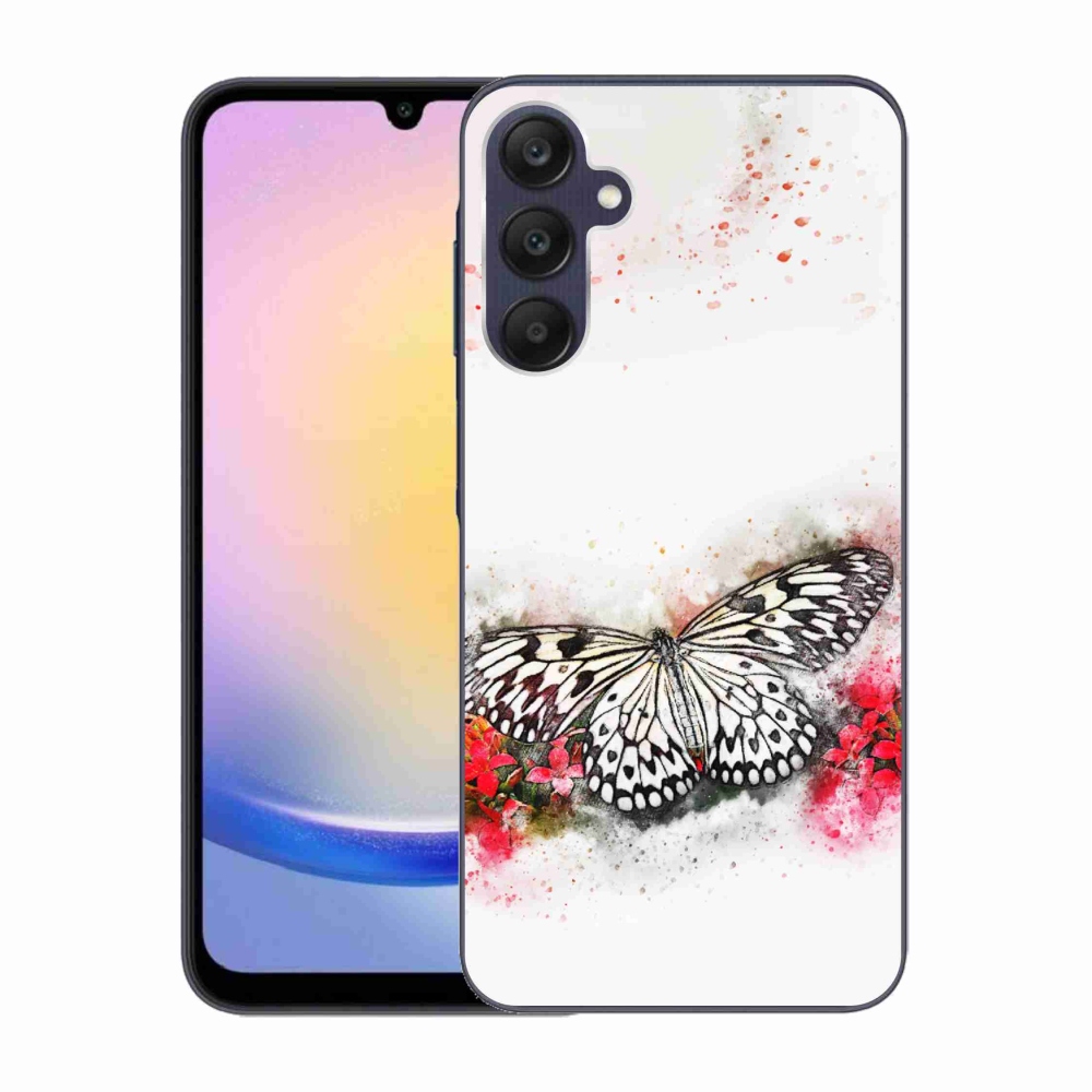 Gél védőhuzat mmCase Samsung Galaxy A25 5G - fekete-fehér pillangóhoz