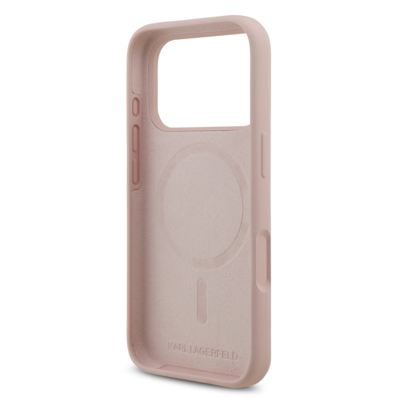 Karl Lagerfeld Liquid Silicone Karl és Choupette MagSafe hátsó tok iPhone 18 Pro-hoz, rózsaszín