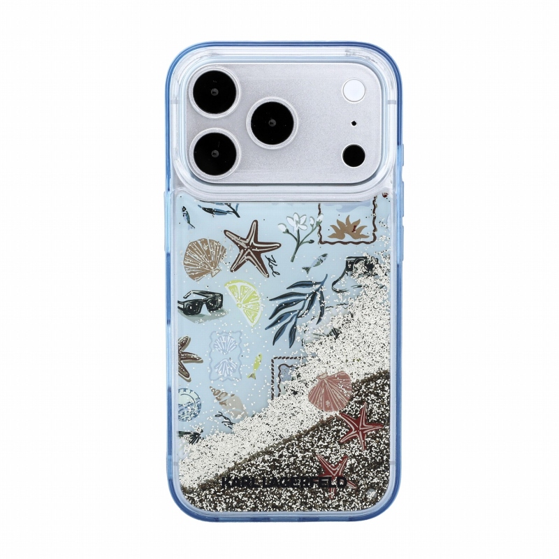 Karl Lagerfeld Liquid Glitter Beach hátsó tok iPhone 18 Pro Max-hoz, kék