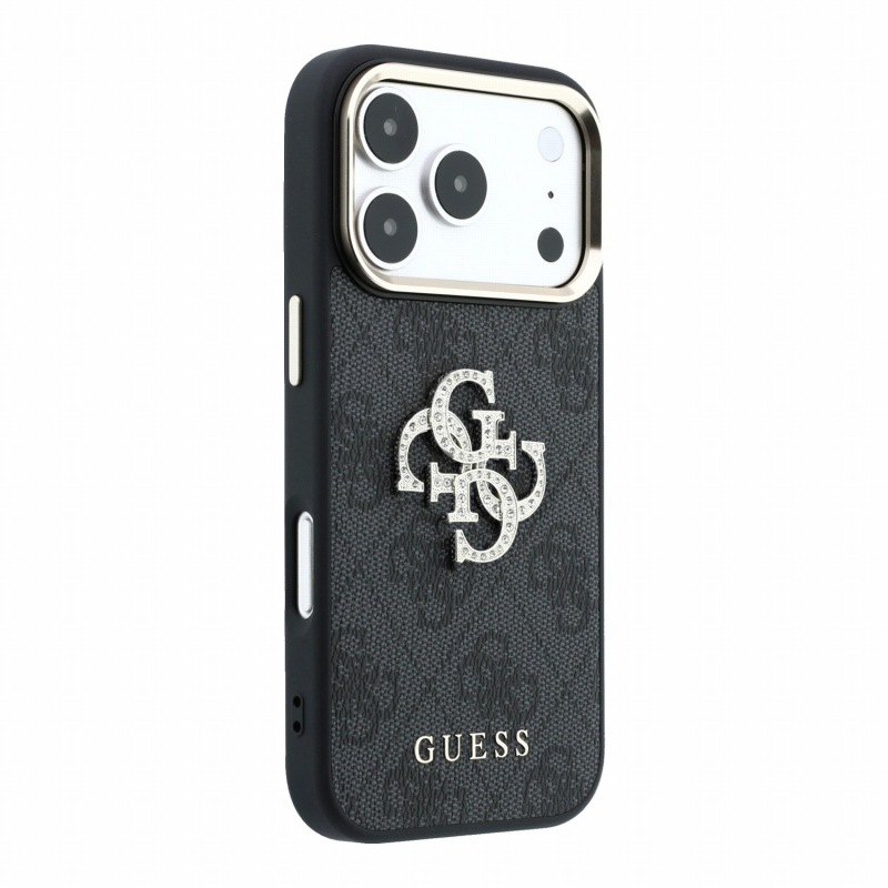 Guess PU 4G Strass Metal Logo hátsó tok iPhone 18 Pro-hoz, fekete