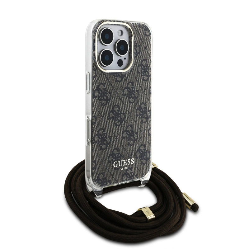 Guess IML 4G nyomtatott keresztpántos hátlap iPhone 16 Pro barna iPhone 16 Pro-hoz Barna