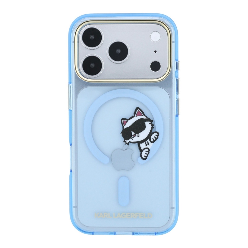 Karl Lagerfeld IML Choupette Peekaboo Magsafe hátsó tok iPhone 18 Pro-hoz, kék