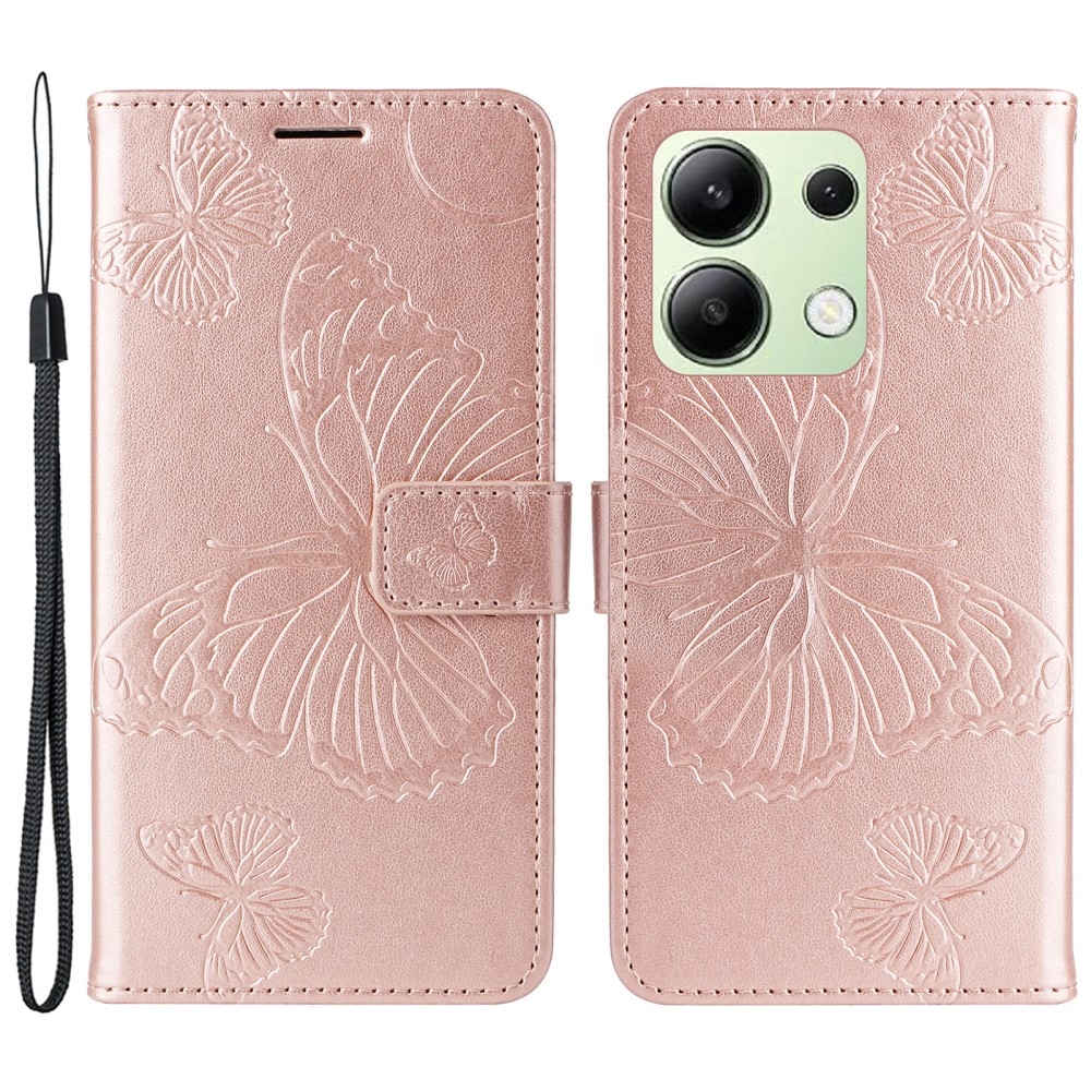 Nagy pillangó könyv tok a Xiaomi Redmi Note 13-hoz - rózsaarany színben