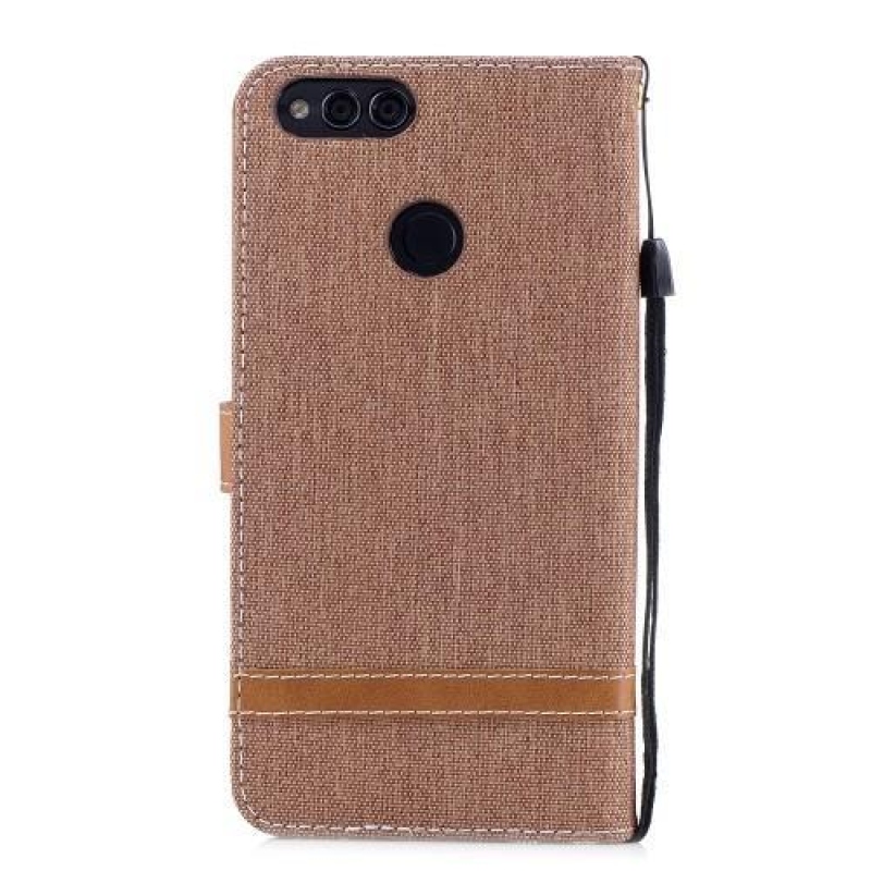 Jeans PU bőr / textil tok a Honor 7X-hez - bézs színű