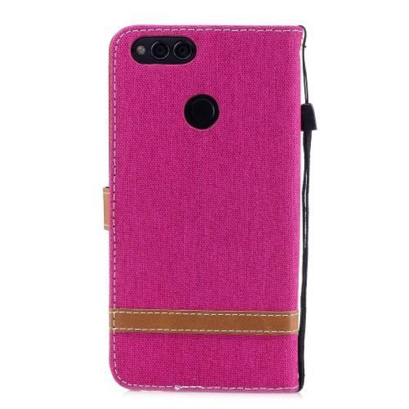Jeans PU bőr / textil tok a Honor 7X-hez - rózsaszínű