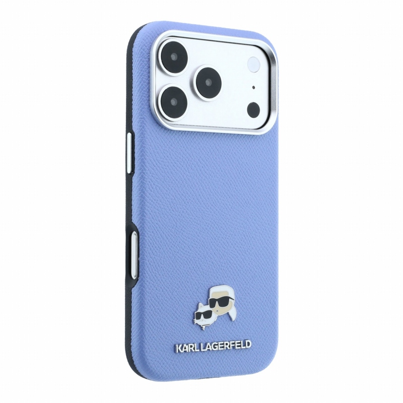 Karl Lagerfeld PU, szemcsés felületű, félig körbeölelő, K&CH Heads Magsafe hátsó tok az iPhone 18 Pro Max-hoz, kék