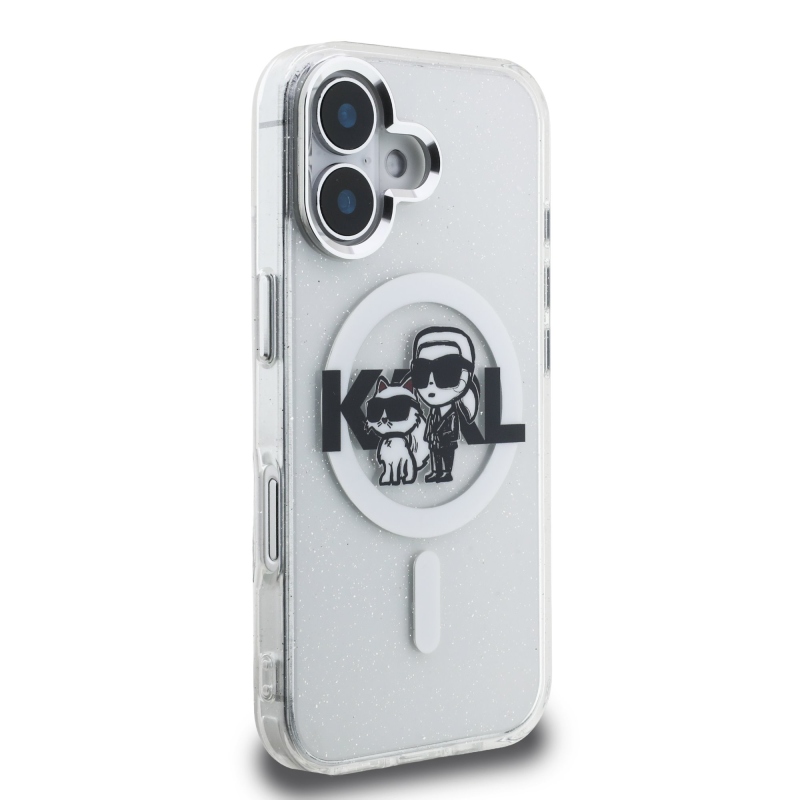 Karl Lagerfeld IML Glitter Karl és Choupette Sketch MagSafe hátlap iPhone 16-hoz Átlátszó