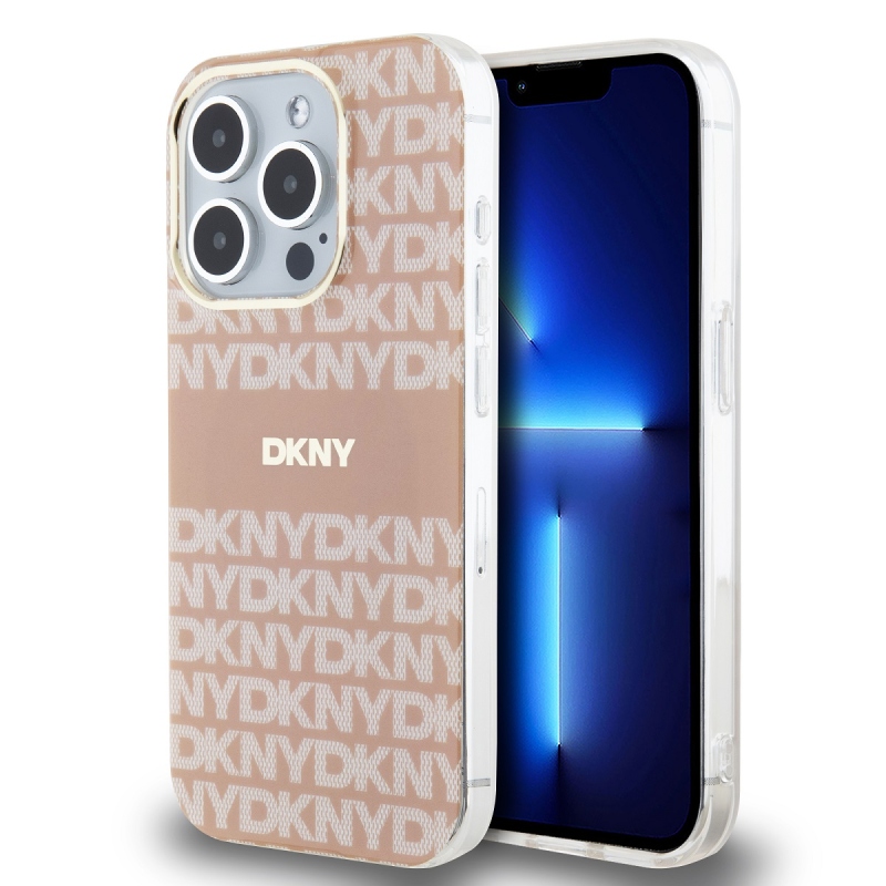 DKNY PC/TPU ismétlődő mintás tonális csíkos Magsafe hátlap iPhone 13 Pro Max rózsaszínű készülékhez