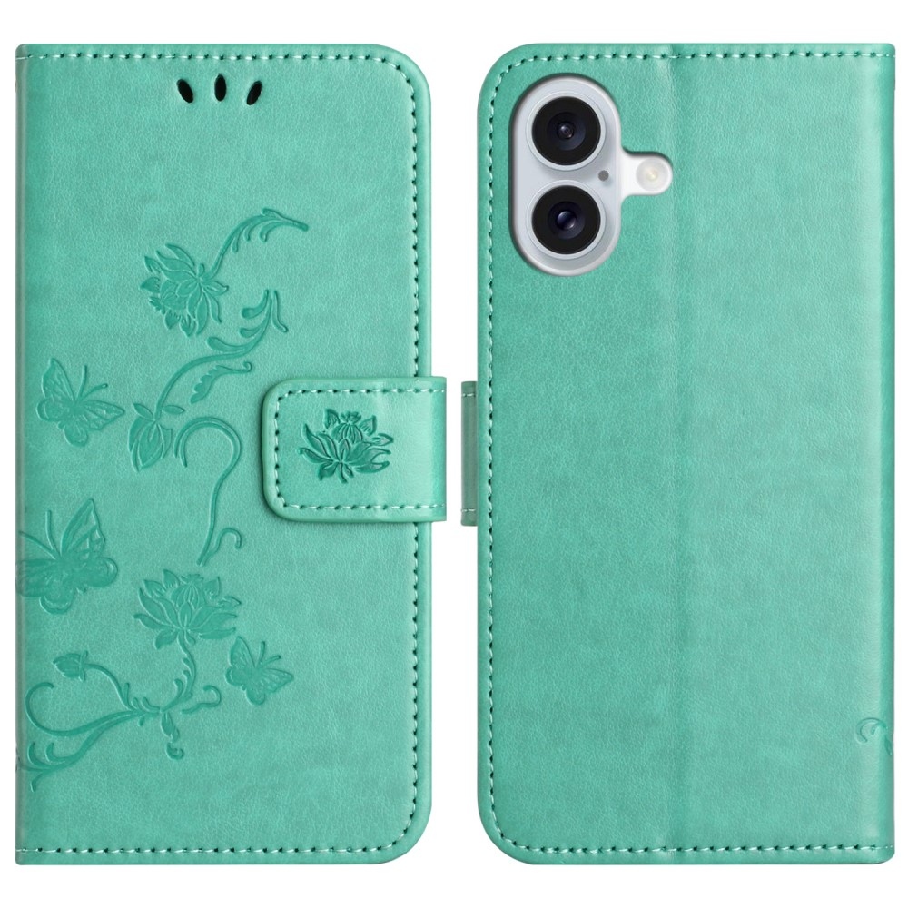 Virágos könyvtáska iPhone 16-hoz - teal