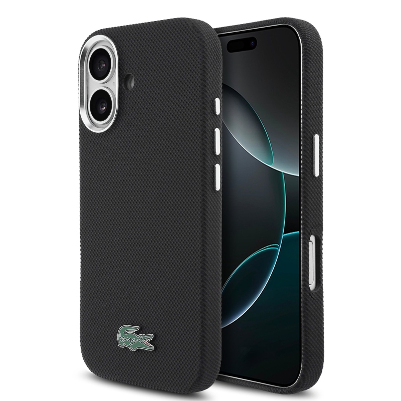 Lacoste PVC Iconic Petit Pique fém logó MagSafe hátlap iPhone 16-hoz Fekete