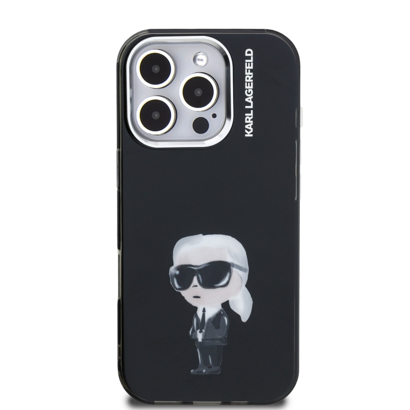 Karl Lagerfeld IML Aquarelle Karl hátlapi borító iPhone 16 Pro Max készülékhez Fekete