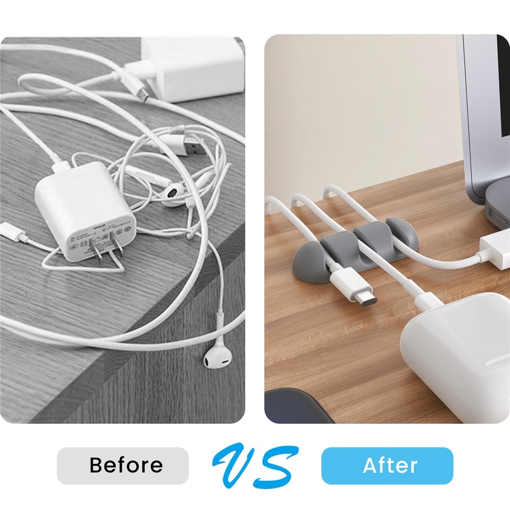 Szilikon kábeltartó 3 horonnyal és öntapadós rögzítéssel - szürke