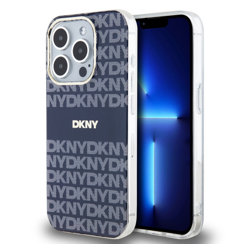 DKNY PC/TPU ismétlődő mintás tonális csíkos Magsafe hátlap iPhone 15 Pro Max kékhez