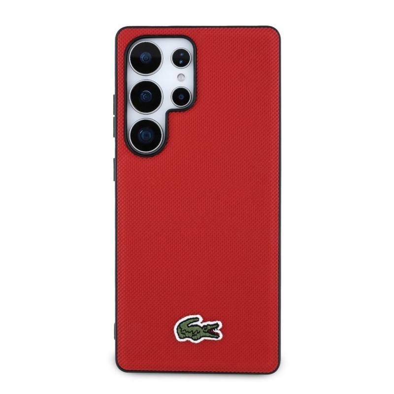 Lacoste Iconic Petit Pique szőtt logós MagSafe hátsó tok a Samsung Galaxy S25 Ultra-hoz, piros