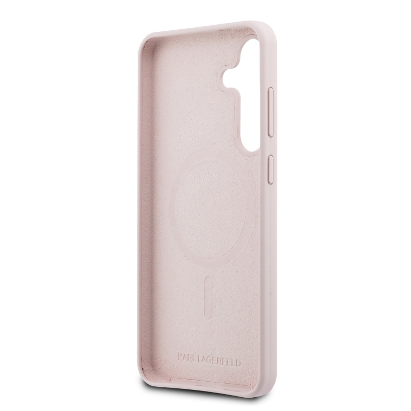 Karl Lagerfeld folyékony szilikon K&CH Heads MagSafe hátlap Samsung Galaxy S25 FE készülékhez, rózsaszín