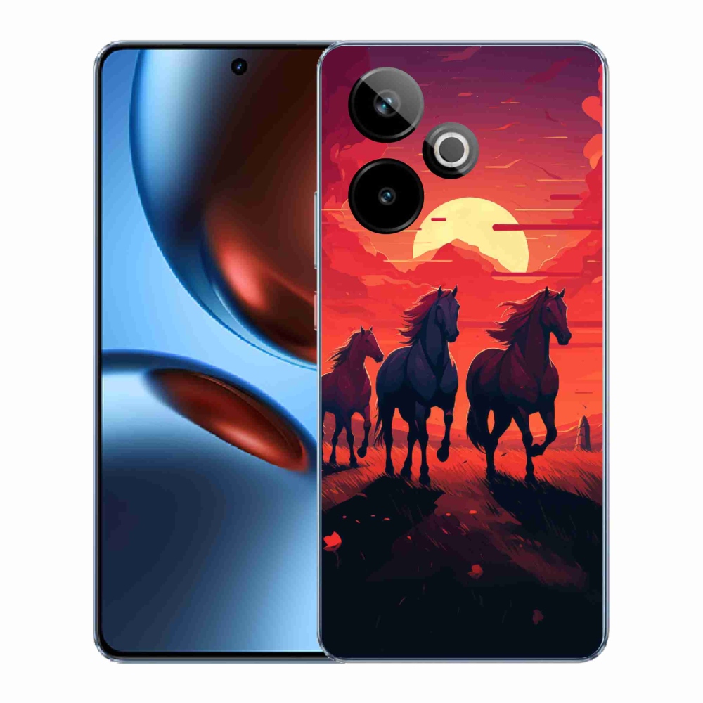Rugalmas zselés tok mmCase képpel a Realme GT 7 5G/GT 7T 5G számára - lovak és naplemente