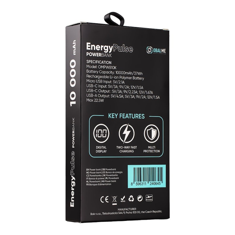 CSOMAG:ME EnergyPulse Powerbank 10000mAh 22.5W fekete