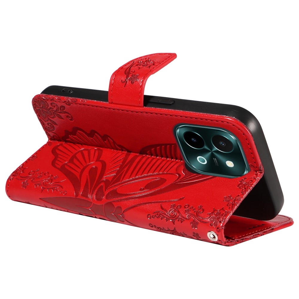 Virágos pillangó könyvtáska a Vivo Y28-hoz - piros