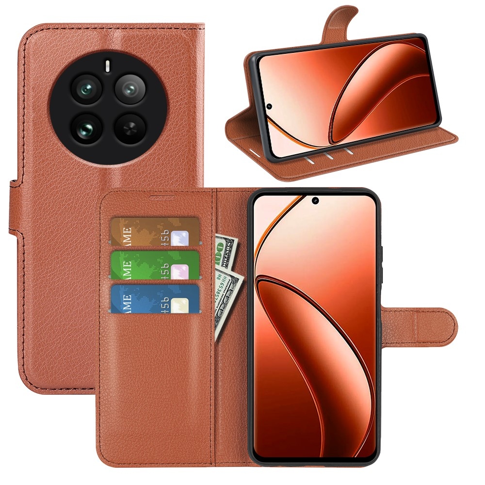 Litchi könyvtáska a Realme 12 Pro 5G/12 Pro+ 5G 12 Pro+ 5G készülékhez - barna